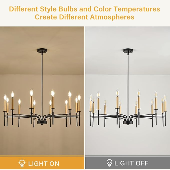 12 Light Modern Farmhouse Black and Gold Chandeliers - Image 5