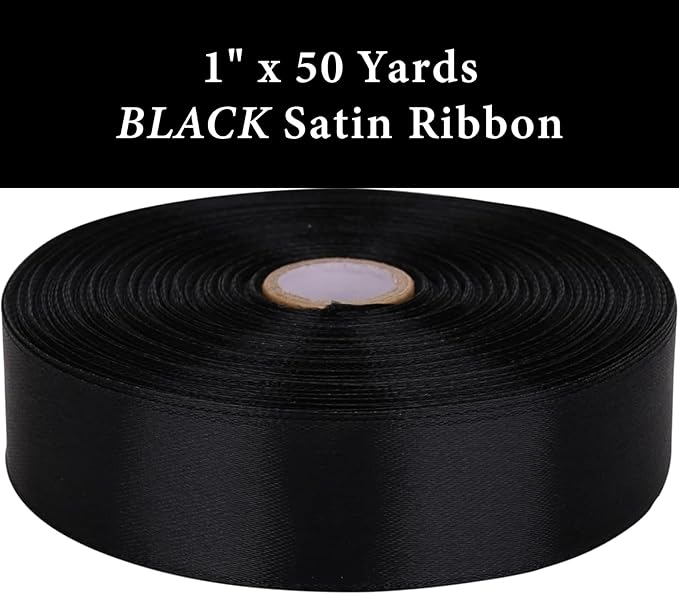 1 Inch Black Satin Ribbon 50 Yards Solid Fabric Ribbons - Image 2