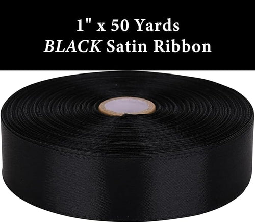 1 Inch Black Satin Ribbon 50 Yards Solid Fabric Ribbons - Image 2