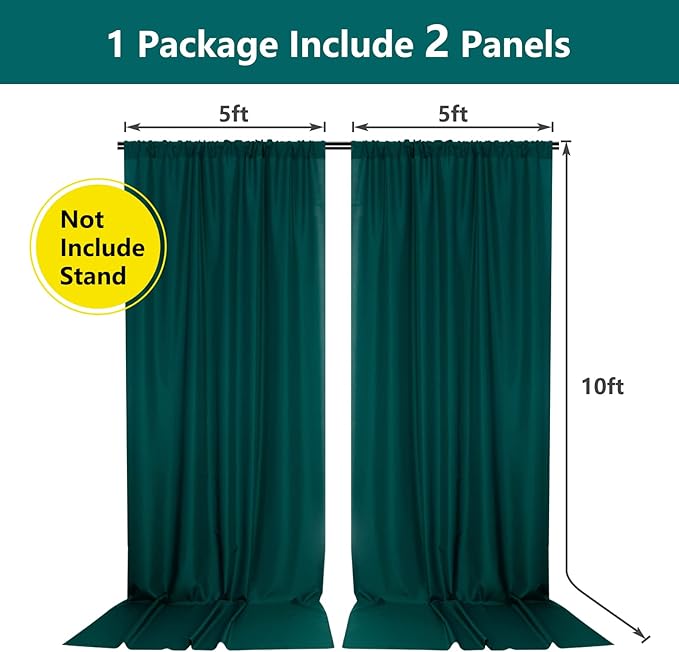MYSKY HOME 10ft x 10ft Curtains Hunter Green Backdrop Curtains - Image 2