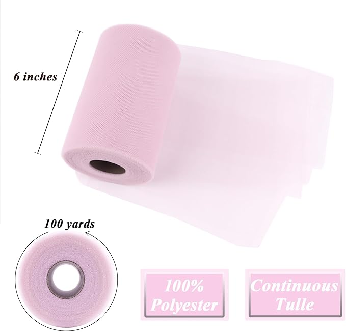 Soft Pink Tulle Fabric Roll 6" by 100 Yards Soft Tulle Spool - Image 2