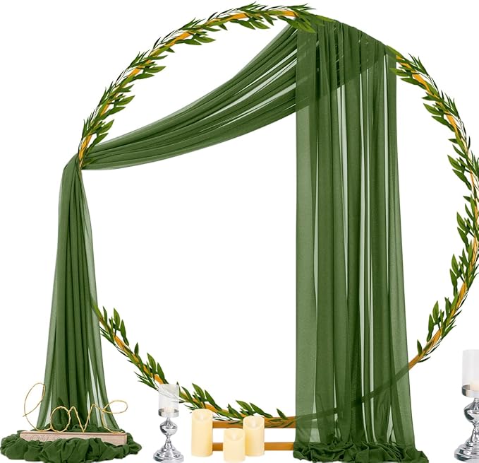 Socomi Olive Green Wedding Arch Draping Fabric 29" x 20Ft 2 Panels Sheer - Image 4