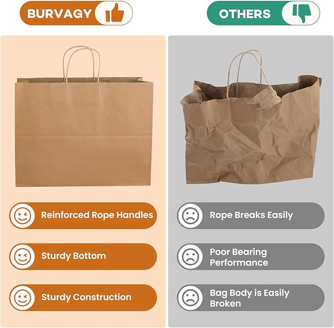 BURVAGY 16x6x12 Inch 100 Pcs Large Kraft Paper Bags - Image 7