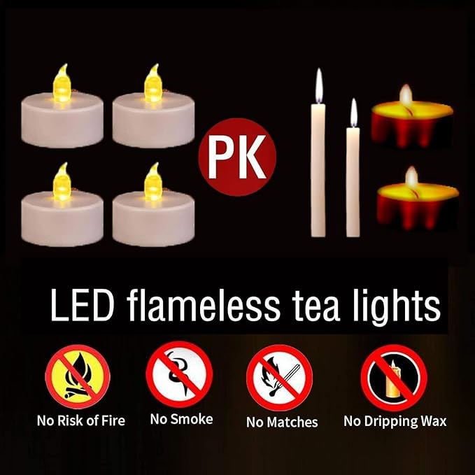 Tea Lights, Flickering WarmYellow, 200 Hours Battery-Powered Tea Light - Image 6