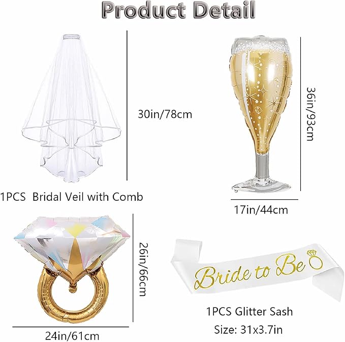 4PCS Bachelorette Blue Sash and Veil - Image 2
