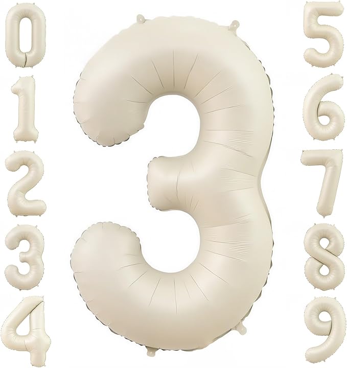 Cream 3 Balloon Number 40 Inch Cream White Number 3 Balloon Helium Mylar 3 by BBPOOL
