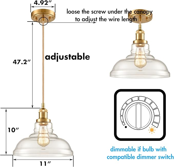 CLAXY Modern Gold Pendant Light Classic Glass Dome Kitchen Hanging Light - Image 6