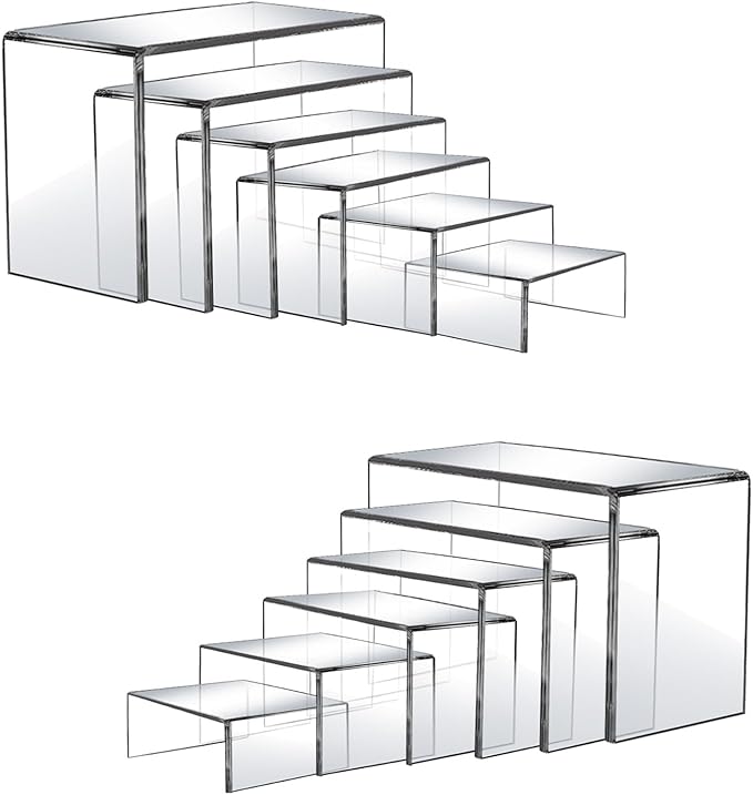 12 Pcs Acrylic Display Risers, 2 Sets Small Size Clear Acrylic Risers, 0.15" by Pwbarwq
