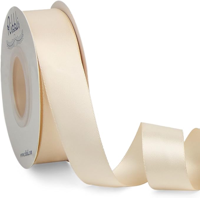 Ribbli Cream Double Faced Satin Ribbon, 1” x Continuous 25 Yards, Use by Ribbli