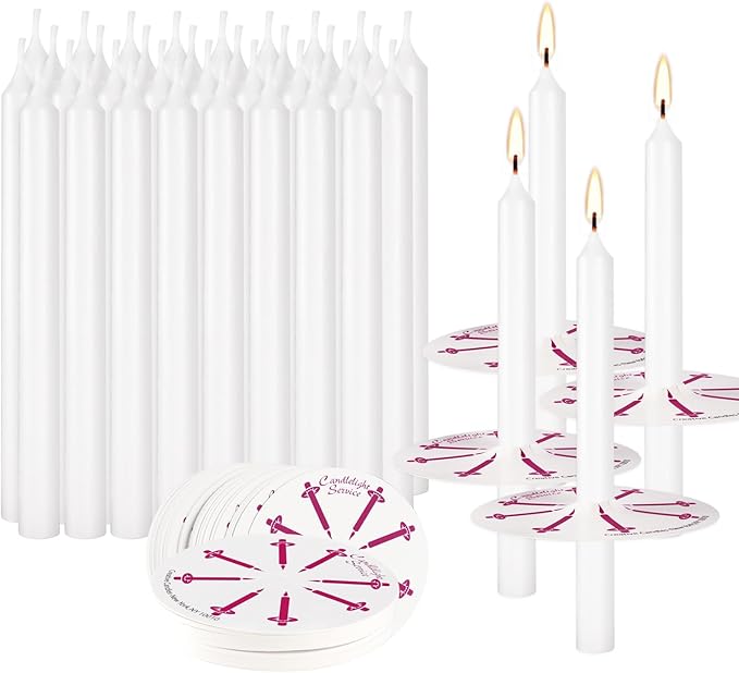 50 Church Candles with Drip Protectors - Image 9