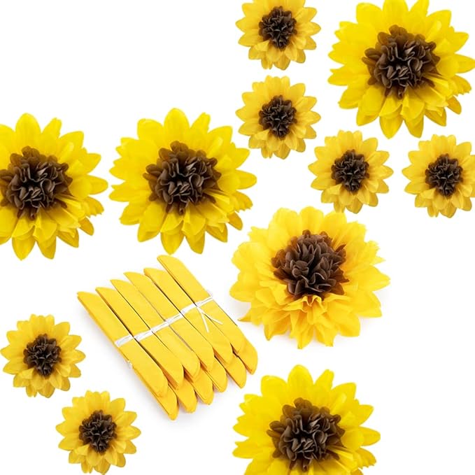 Sunflower Pom Poms Tissue Paper Flower by MOWO