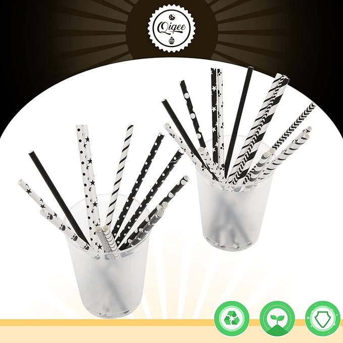 qiqee Black Paper Straws 150pcs Disposable Straws Bulk - Image 3