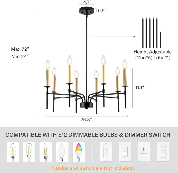 8 Light Modern Farmhouse Black and Gold Chandelier - Image 7