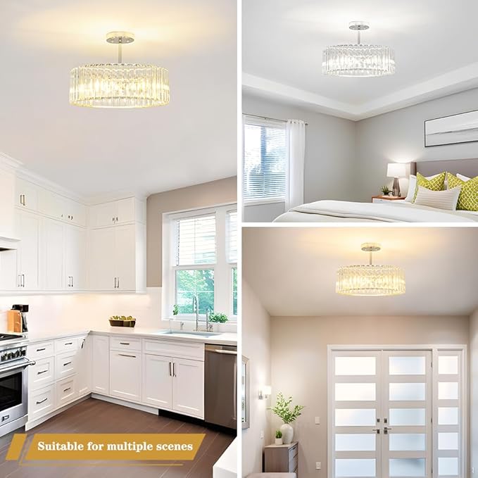 Modern Crystal Ceiling Light Fixture, Semi Flush Mount Ceiling Light, Chrome - Image 4