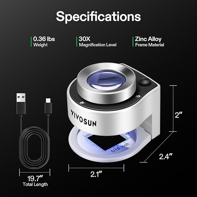 VIVOSUN 30X Rechargeable Loupe, Portable Mini Magnifier, Desktop Magnifying - Image 7