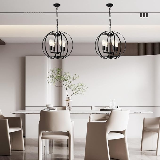 Large Lantern Globe Black Chandelier Lighting, Farmhouse Chandelier Adjustable - Image 4