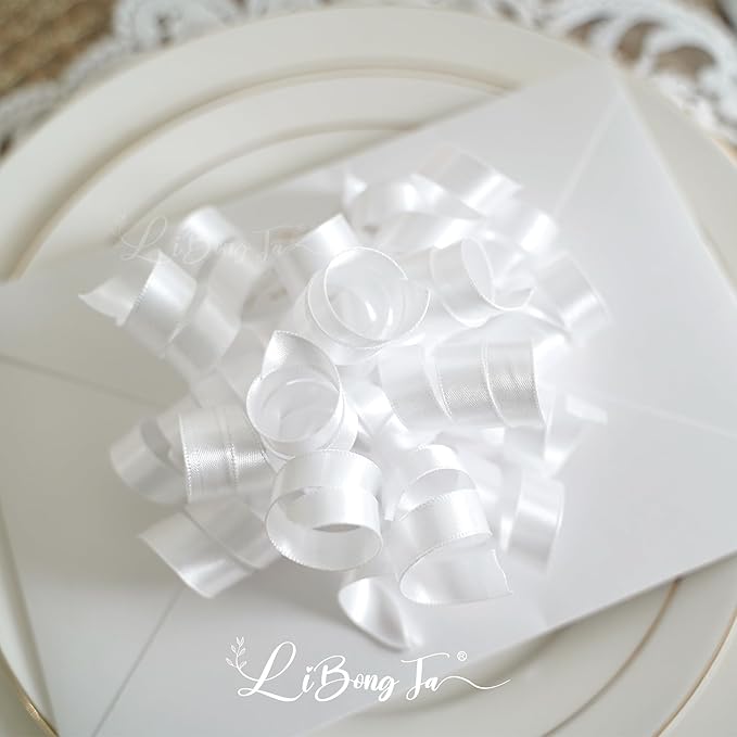 5 Inch White Gift Bow Curly Ribbon Bows Set of 8, Double Faced Satin Ribbon Bow - Image 8