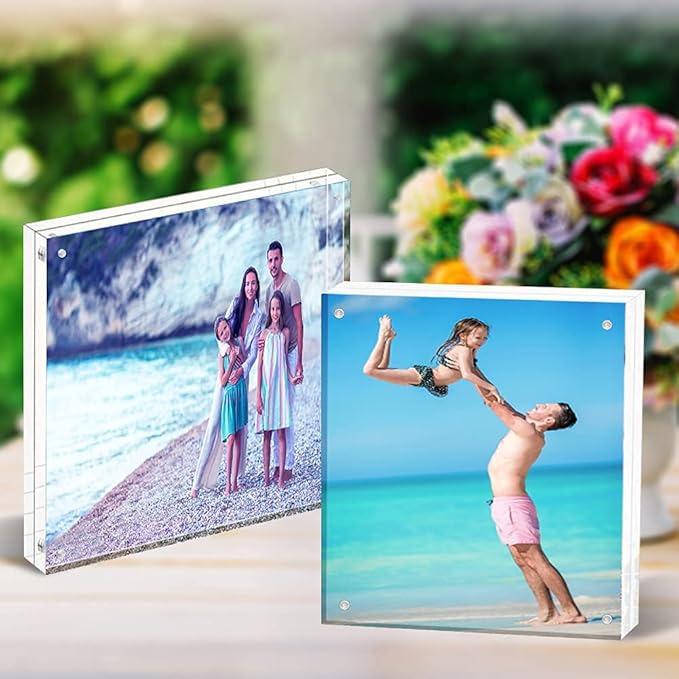 HELPLEX Acrylic Frames, 2 Pack 4x4, 20mm Thicker Frameless Clear Frame - Image 3