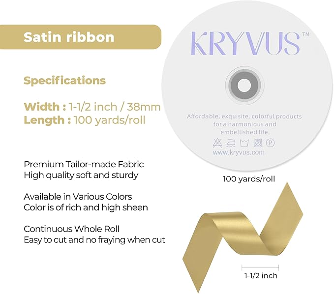 Light Gold Satin Ribbon 1-1/2 inch X Continuous 100 Yards, Single Face - Image 3