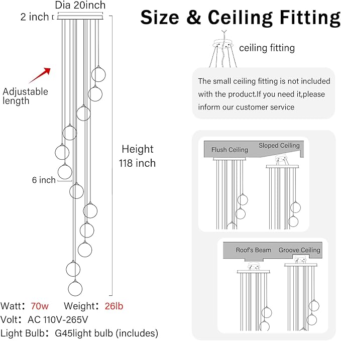Modern Globe Chandelier H118 Staircase Chandelier - Image 4