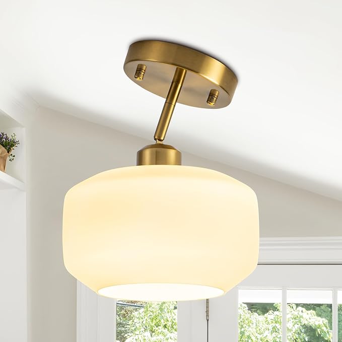 Tbaoinal semi Flush Mount Ceiling Light Fixture Adjustable Hanging Brass Gold by Tbaoinla