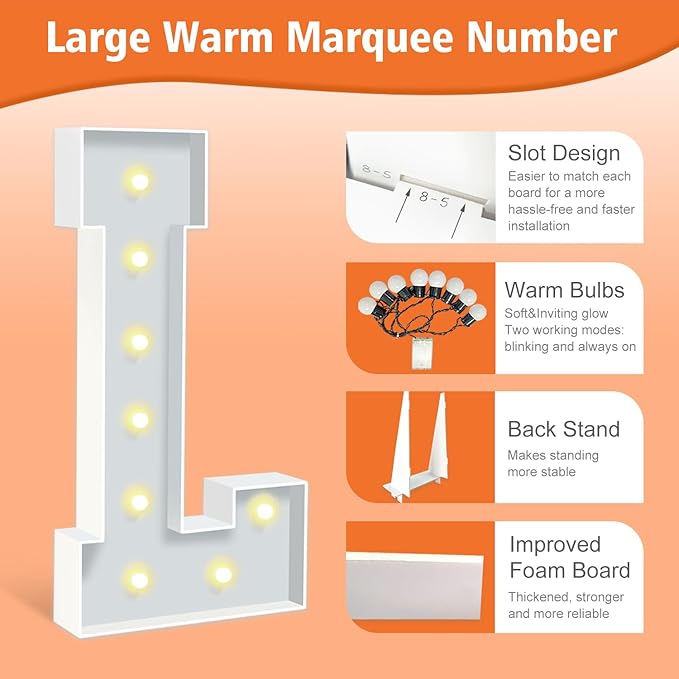 3FT Marquee Light Up Letters L, Marquee Letters - Image 3