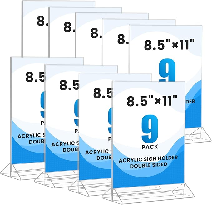 9 Pack Acrylic Sign Holder 8.5x11 Inch, Double Sided Clear Flyer Display Stand by Unknown