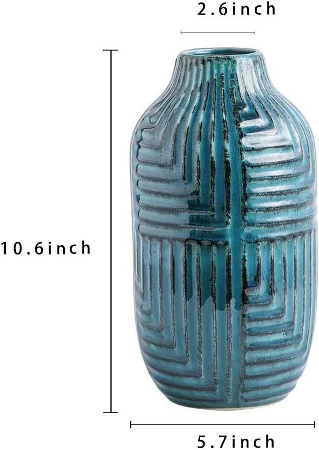 hjn Ceramic Vase- Teal Vase for Home Decor，Flower Vase for Centerpieces - Image 3