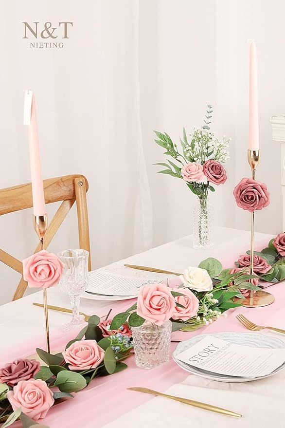 N&T NETING Artificial Flowers Roses 25pcs Real Looking Fake Spring Roses Stem - Image 4