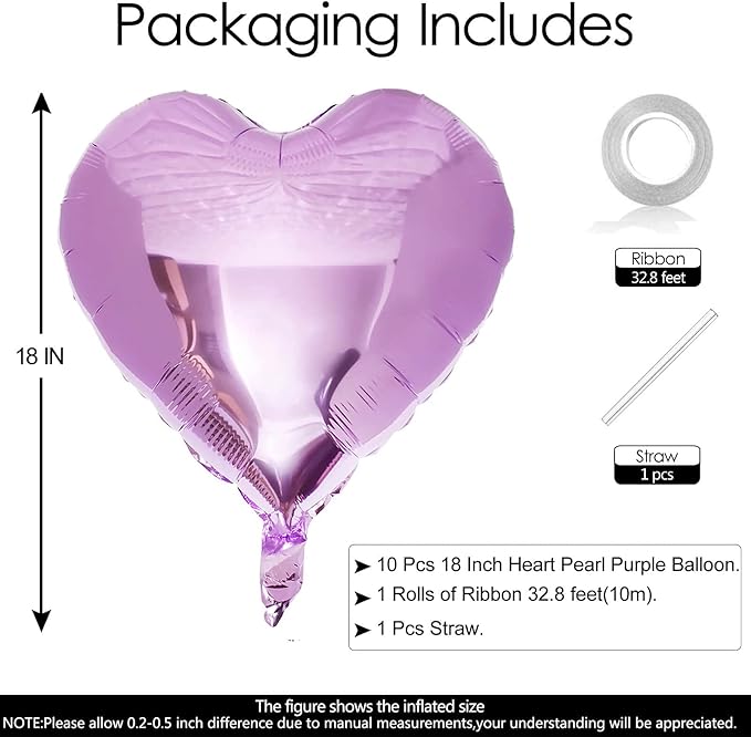 10pcs Pearl Purple Heart Balloons - Image 2
