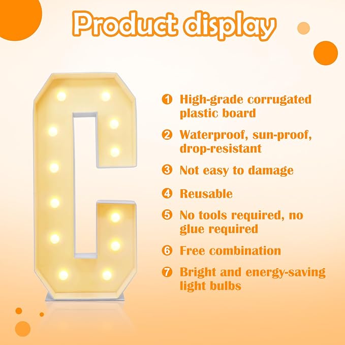 4ft Marquee for Letters C, Large Light up Letters, Letter Balloons, Wedding - Image 2