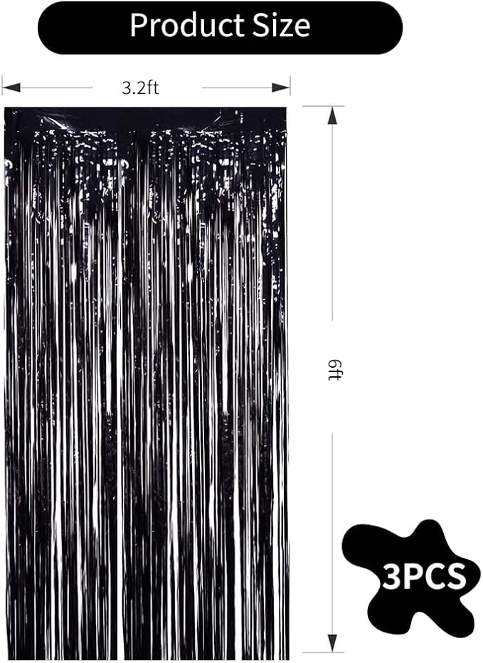 TONIFUL 3Pcs Black Door Streamers, Photo Booth Backdrop, Metallic Streamers - Image 2