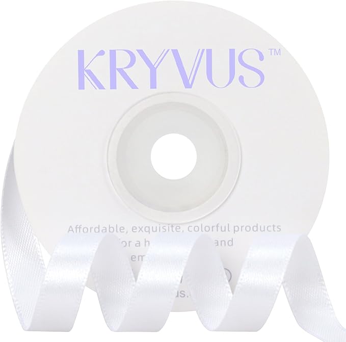 White Satin Ribbon 3/8 inch X Continuous 25 Yards, Single Face Polyester Ribbon by Kryvusribbon