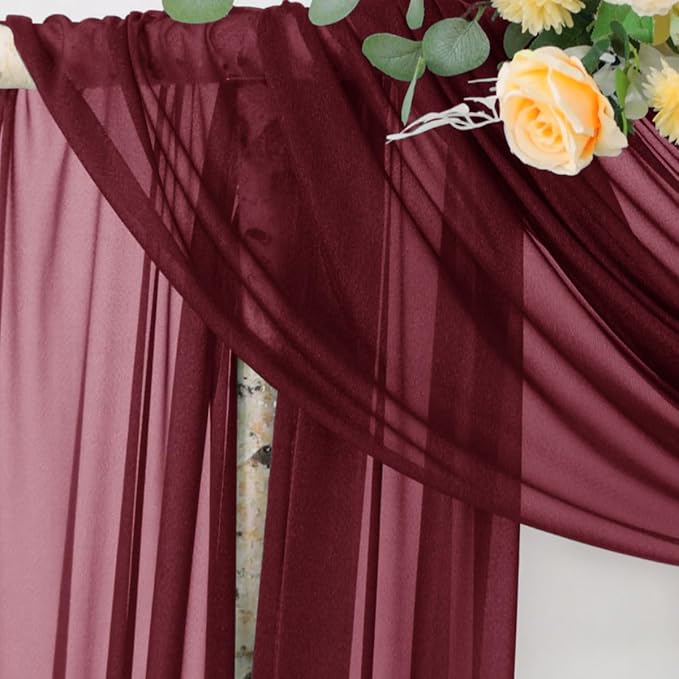 Socomi Wedding Arch Draping Fabric 29" x 20Ft 2 Panels Burgundy Sheer Outdoor - Image 4