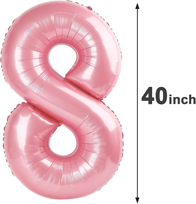 Pearlescent Pink Foil Number 8 Balloon 40 Inch, Helium Mylar Eight Number 8 18 - Image 2