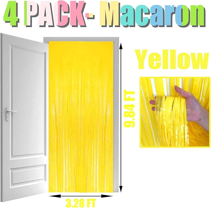 Pack Yellow Foil Fringe Curtain Backdrop 3.3Ft x 9.8Ft Metallic Tinsel Foil - Image 2