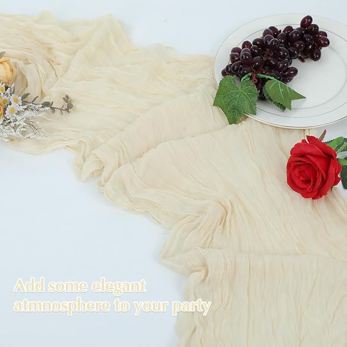 Beige Cheesecloth Table Runner -21*120Inch Long Boho Wedding Table Decor - Image 5