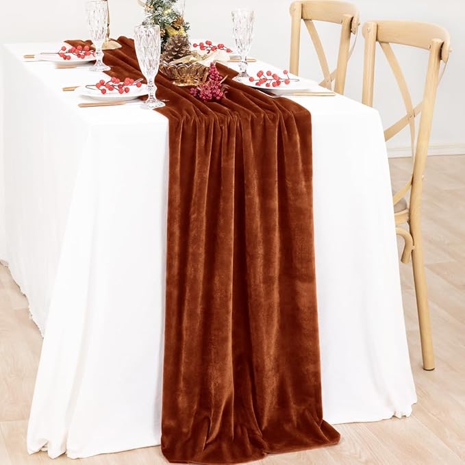 MLMC 2 Pack Terracotta Fall Thanksgiving Table Runner 10ft Luxury Burnt Orange - Image 5