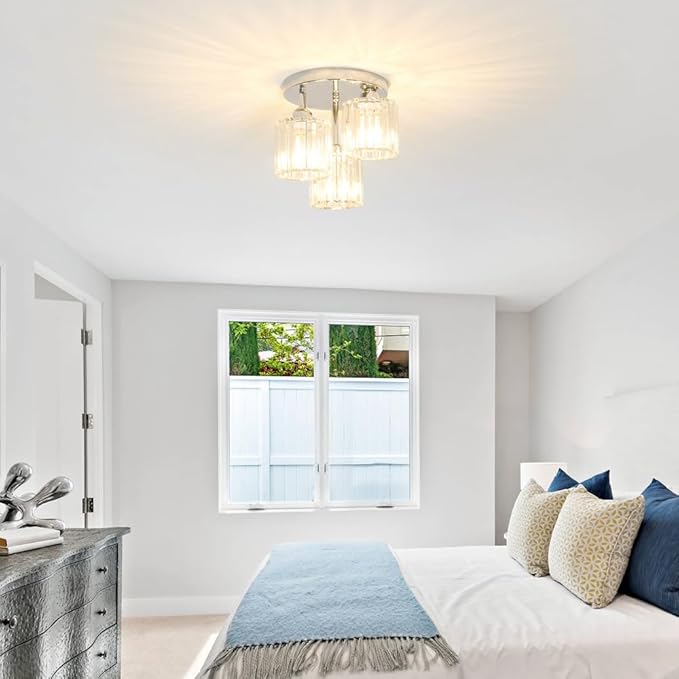 Crystal Ceiling Light Fixture, Chrome Semi Flush Mount Ceiling Light Fixture - Image 3