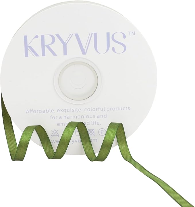 Olive Green Satin Ribbon 1/4 inch X Continuous 50 Yards, Single Face Polyester by Kryvusribbon