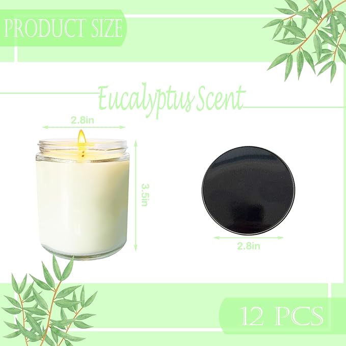 12 Pcs 8 Oz Bulk White Soy Candles, Eucalyptus Scented Candles Set, Bulk - Image 2