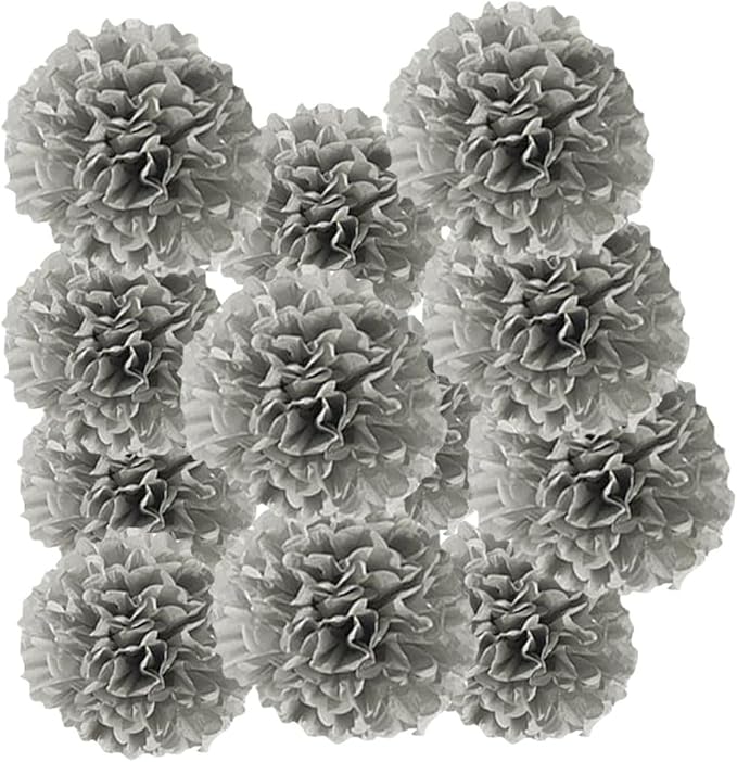 12pcs 10in 12in Grey Paper Pom Poms Tissue Paper Flower Hanging Paper Flower by Yangeey