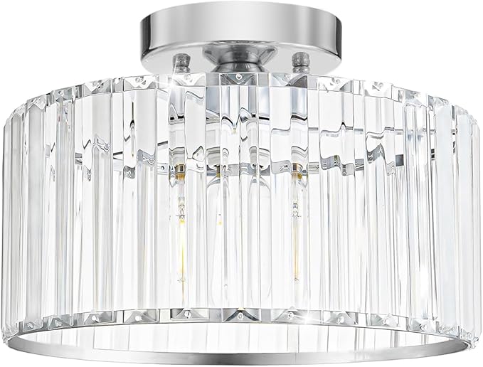 Crystal Ceiling Light Fixture, Chrome Close To Ceiling Light Fixtures, Modern by Unknown