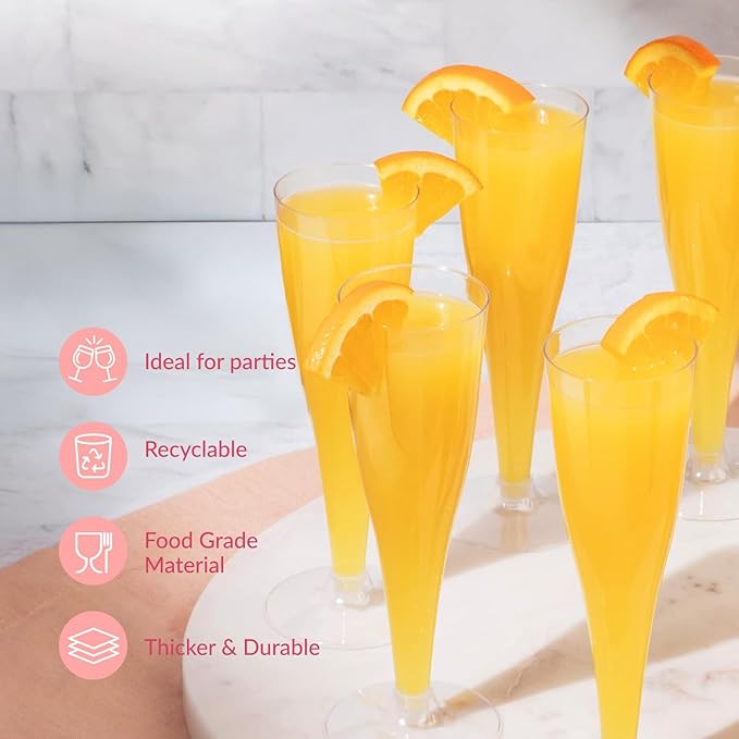 Prestee 100 Pack Clear Plastic Champagne Flutes - Image 5