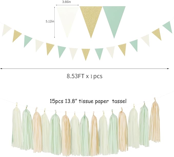 Sage-Green Gold-Champagne Party Decorations - Image 3