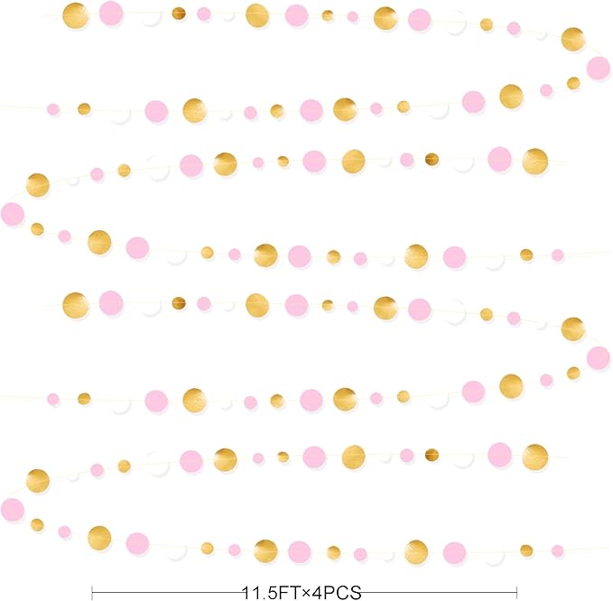 Gold and Pink Party Decorations Circle Dots Garland Metallic Gold Light Pink - Image 2
