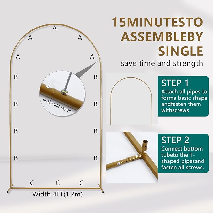 3-Pack Metal Arch Backdrop Stand Set Heavy Duty Rust-Proof Wedding Decoration - Image 3