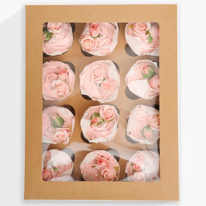 12 Cupcake Containers 12-Packs Brown Cupcake Box Cupcakes Carrier, 12 Cupcake - Image 2