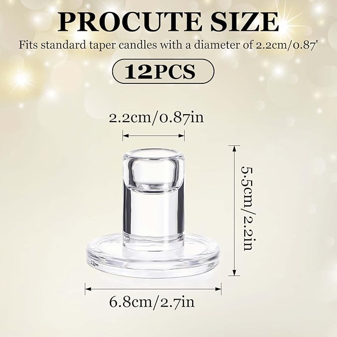 12-Pack Clear Taper Candle Holders, Glass Candlestick Holders - Image 2