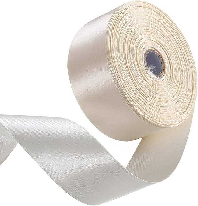 1-1/2" x 50 Yards Ivory Satin Ribbon Single Faced Fabric Ribbons by Oakarbo